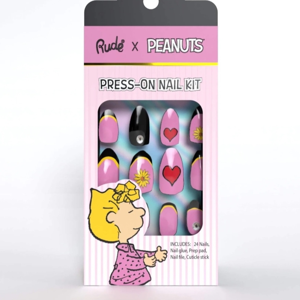 Peanuts x Rude Pink Press-On Nail Kit with Hearts and Flowers